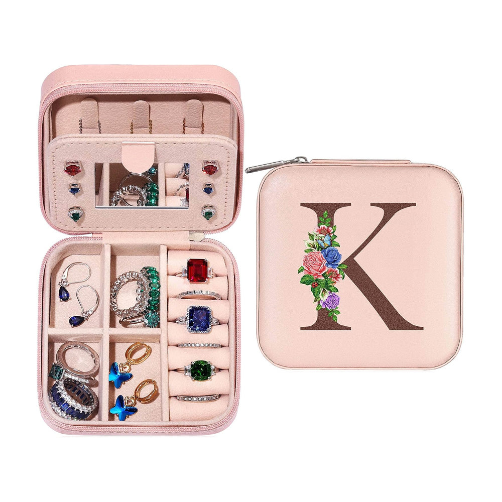 Initial Letter Travel Jewelry Box with Mirror-K