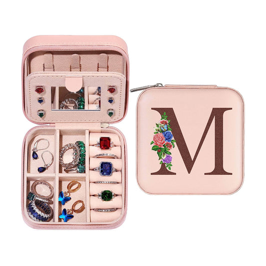 Initial Letter Travel Jewelry Box with Mirror-M