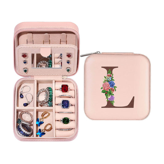 Initial Letter Travel Jewelry Box with Mirror-L