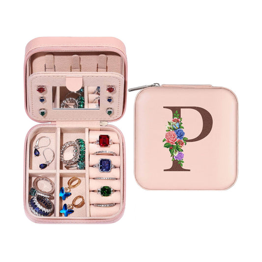 Initial Letter Travel Jewelry Box with Mirror-P