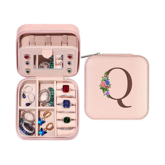 Initial Letter Travel Jewelry Box with Mirror-Q