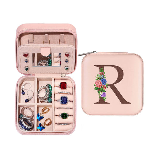 Initial Letter Travel Jewelry Box with Mirror-R