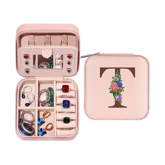 Initial Letter Travel Jewelry Box with Mirror-T