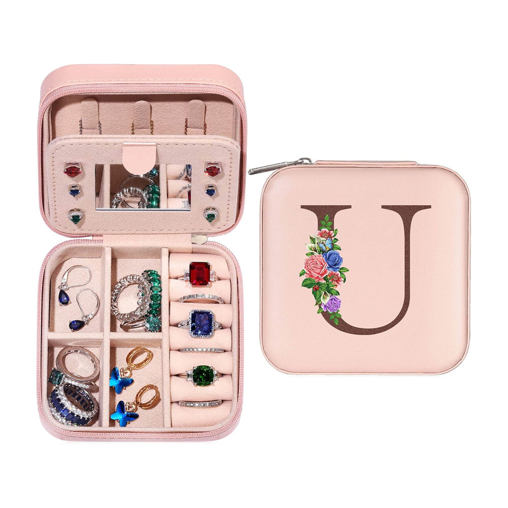 Initial Letter Travel Jewelry Box with Mirror-U