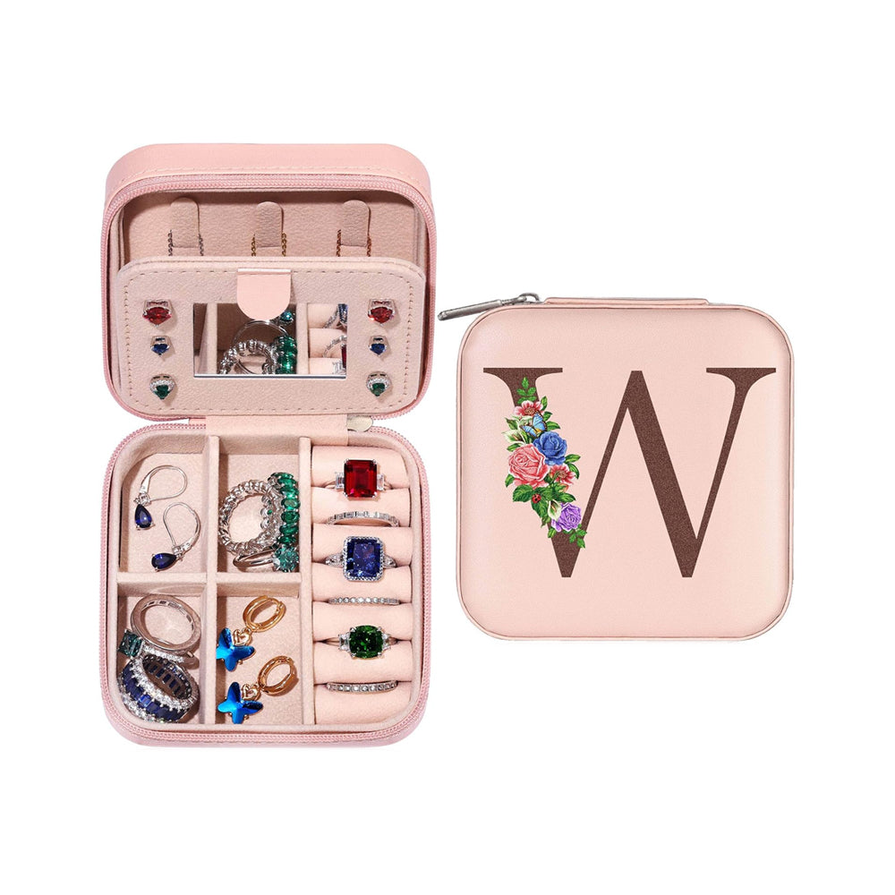 Initial Letter Travel Jewelry Box with Mirror-W