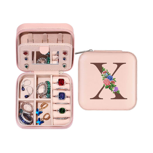 Initial Letter Travel Jewelry Box with Mirror-X