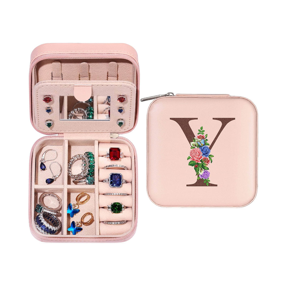 Initial Letter Travel Jewelry Box with Mirror-Y