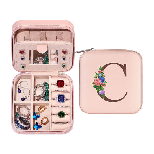 Initial Letter Travel Jewelry Box with Mirror-C