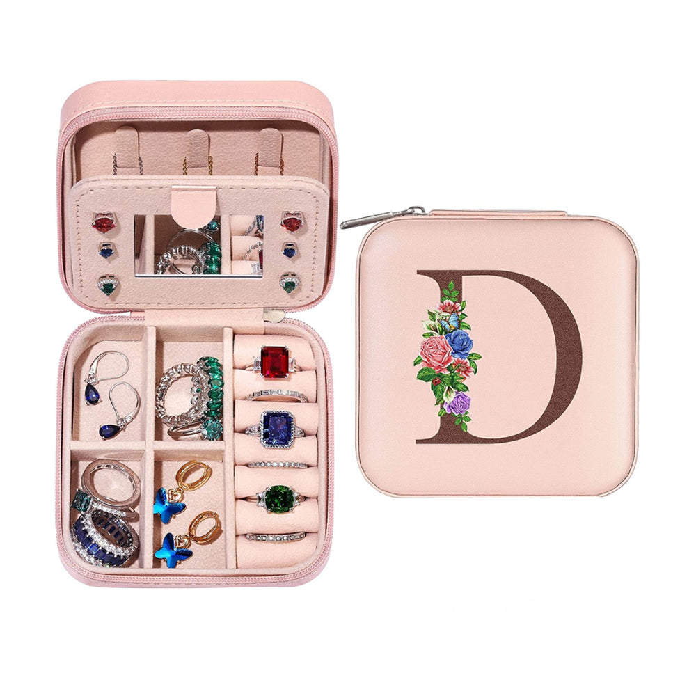 Initial Letter Travel Jewelry Box with Mirror-D