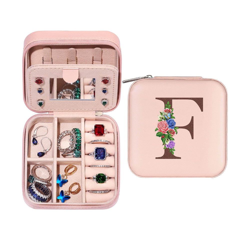 Initial Letter Travel Jewelry Box with Mirror-F