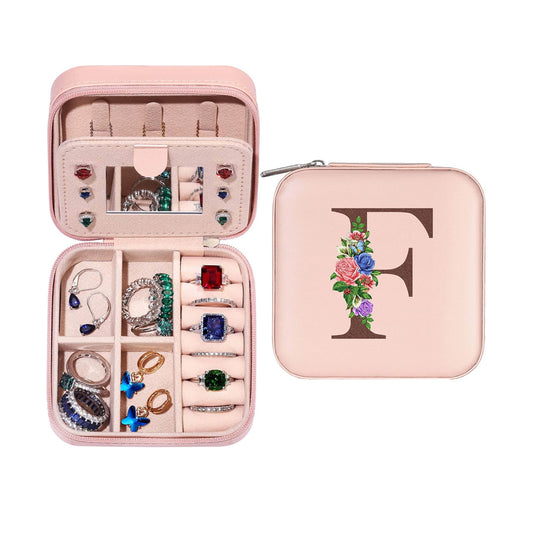 Initial Letter Travel Jewelry Box with Mirror-F