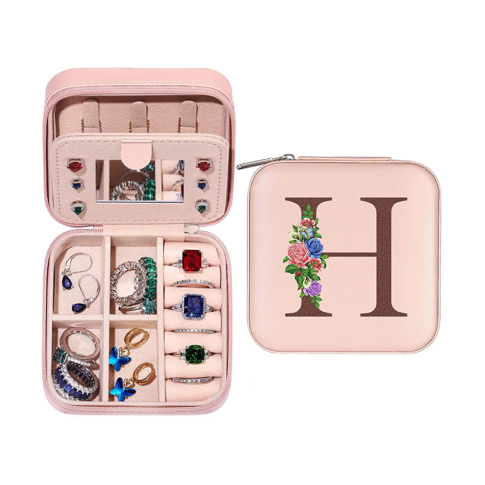 Initial Letter Travel Jewelry Box with Mirror-H