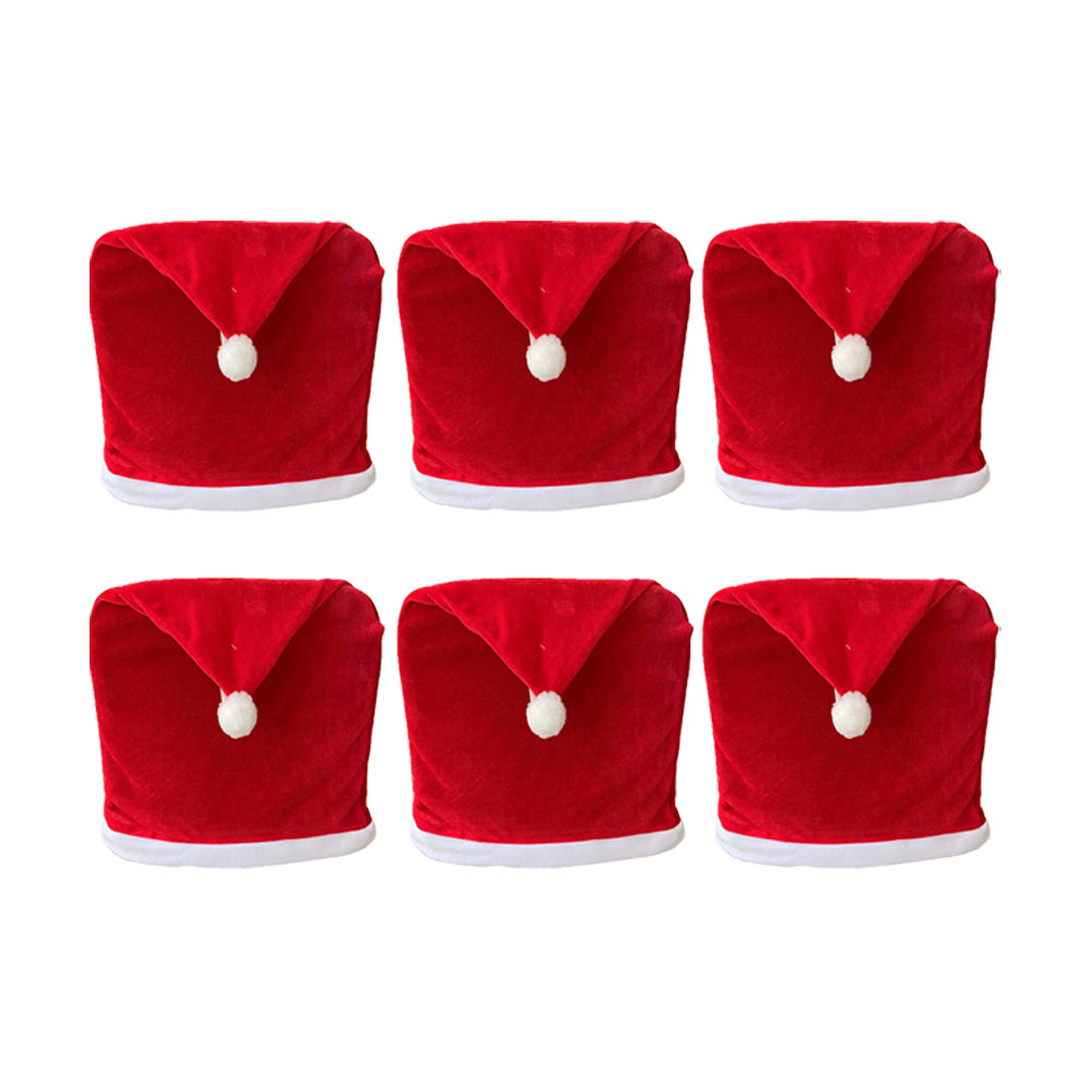 Christmas Santa Hat Chair Cover 6Pcs Red Santa Claus Hat Dining Chair Cover