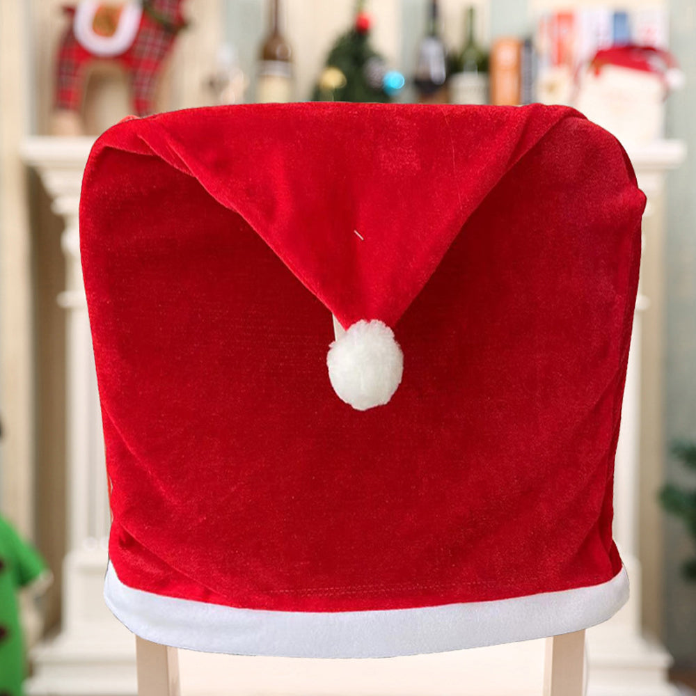 Christmas Santa Hat Chair Cover 6Pcs Red Santa Claus Hat Dining Chair Cover