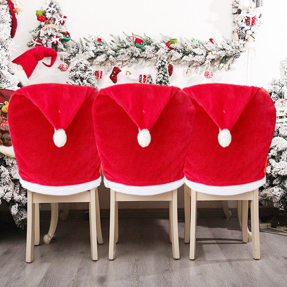 Christmas Santa Hat Chair Cover 6Pcs Red Santa Claus Hat Dining Chair Cover