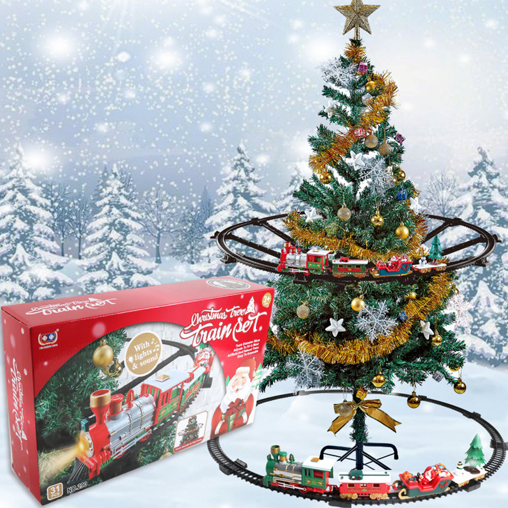 Electric Christmas Tree Train Set Around Tree with Sounds and Lights