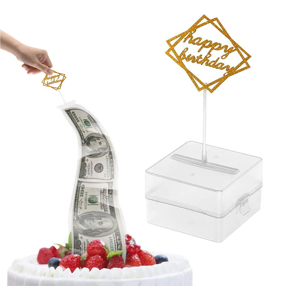 Cake Money Pulling Box Happy Birthday Cake ATM Dispenser Box Cake Money Pull Out Kits