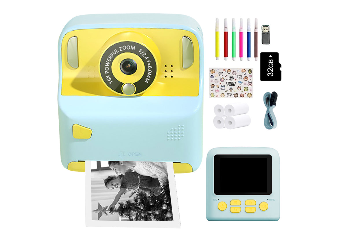 Instant Print Camera Toy with 32GB Memory Card and 5 Rolls Print Paper