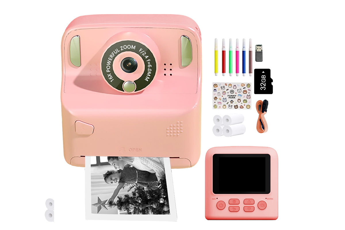 Instant Print Camera Toy with 32GB Memory Card and 5 Rolls Print Paper