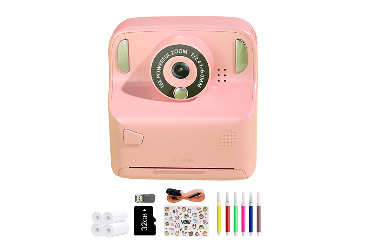 Instant Print Camera Toy with 32GB Memory Card and 5 Rolls Print Paper