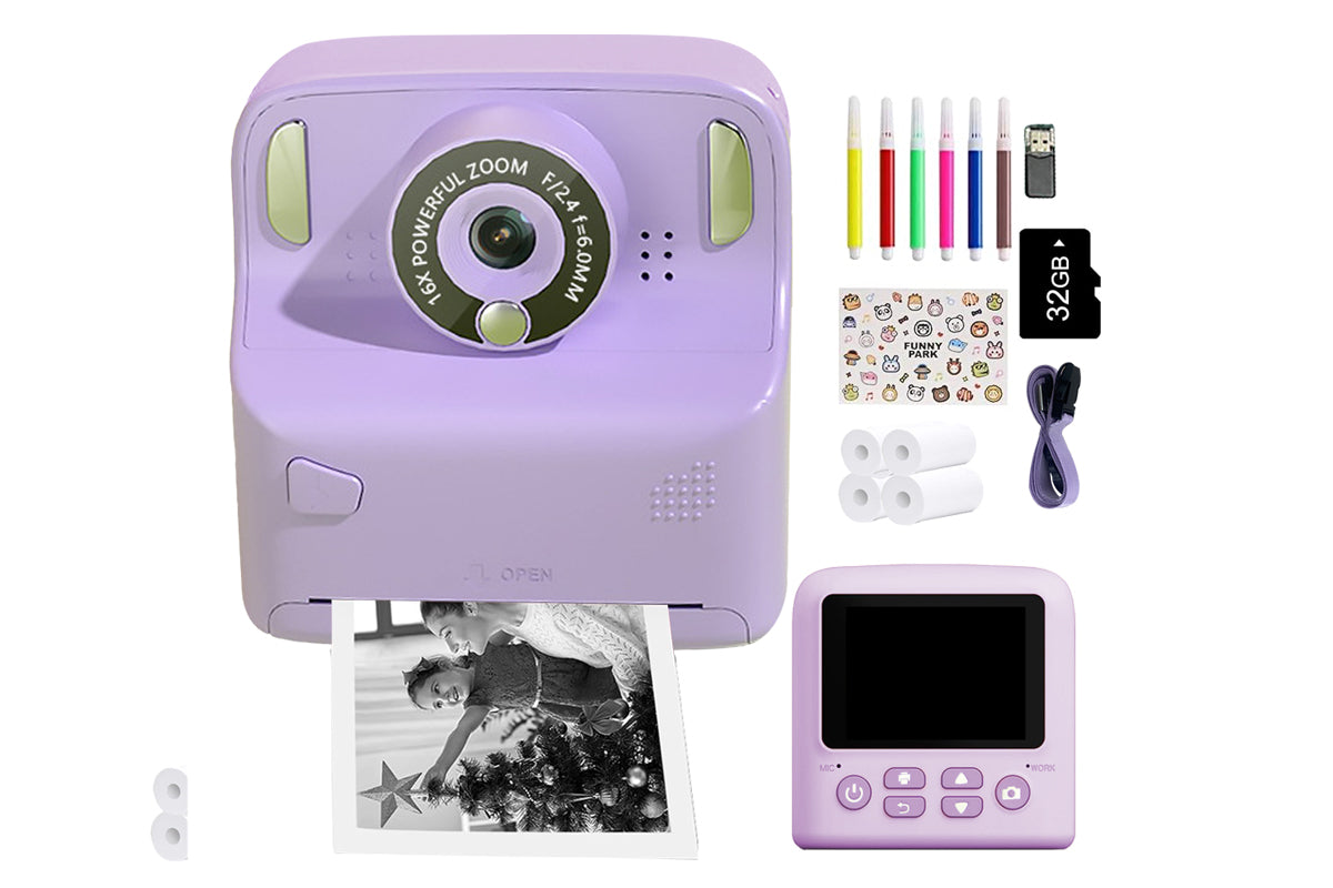 Instant Print Camera Toy with 32GB Memory Card and 5 Rolls Print Paper