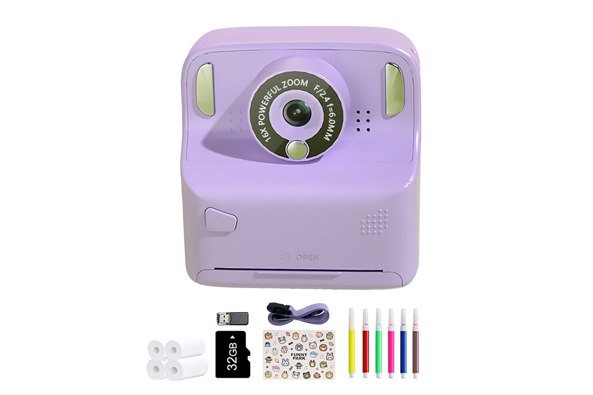 Instant Print Camera Toy with 32GB Memory Card and 5 Rolls Print Paper