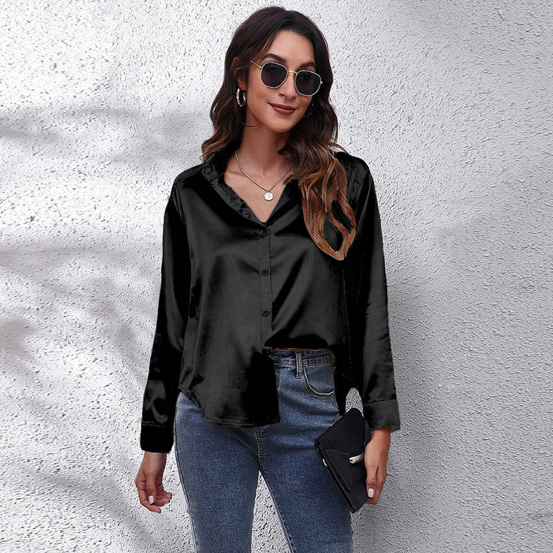Women's Satin Botton Front Long Sleeve Shirt