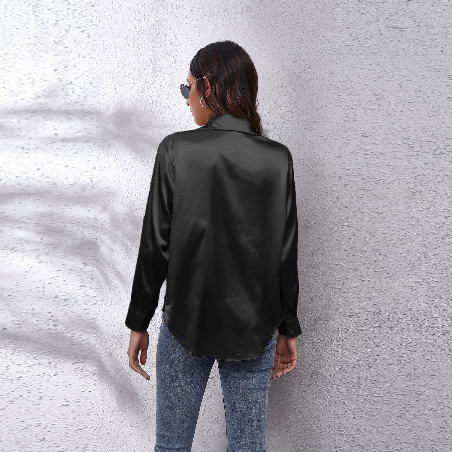 Women's Satin Botton Front Long Sleeve Shirt