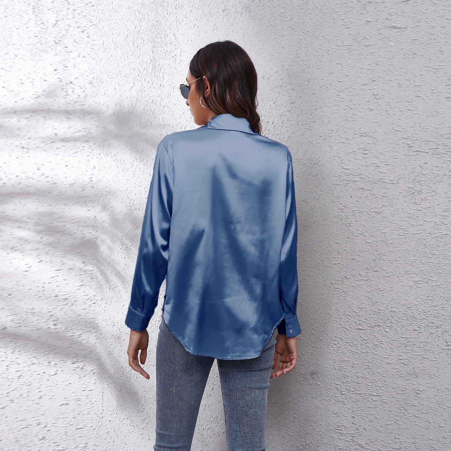 Women's Satin Botton Front Long Sleeve Shirt