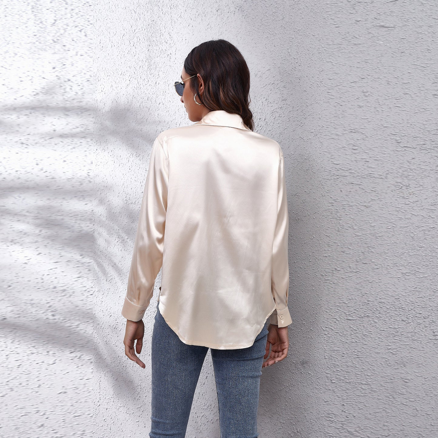 Women's Satin Botton Front Long Sleeve Shirt