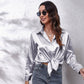 Women's Satin Botton Front Long Sleeve Shirt