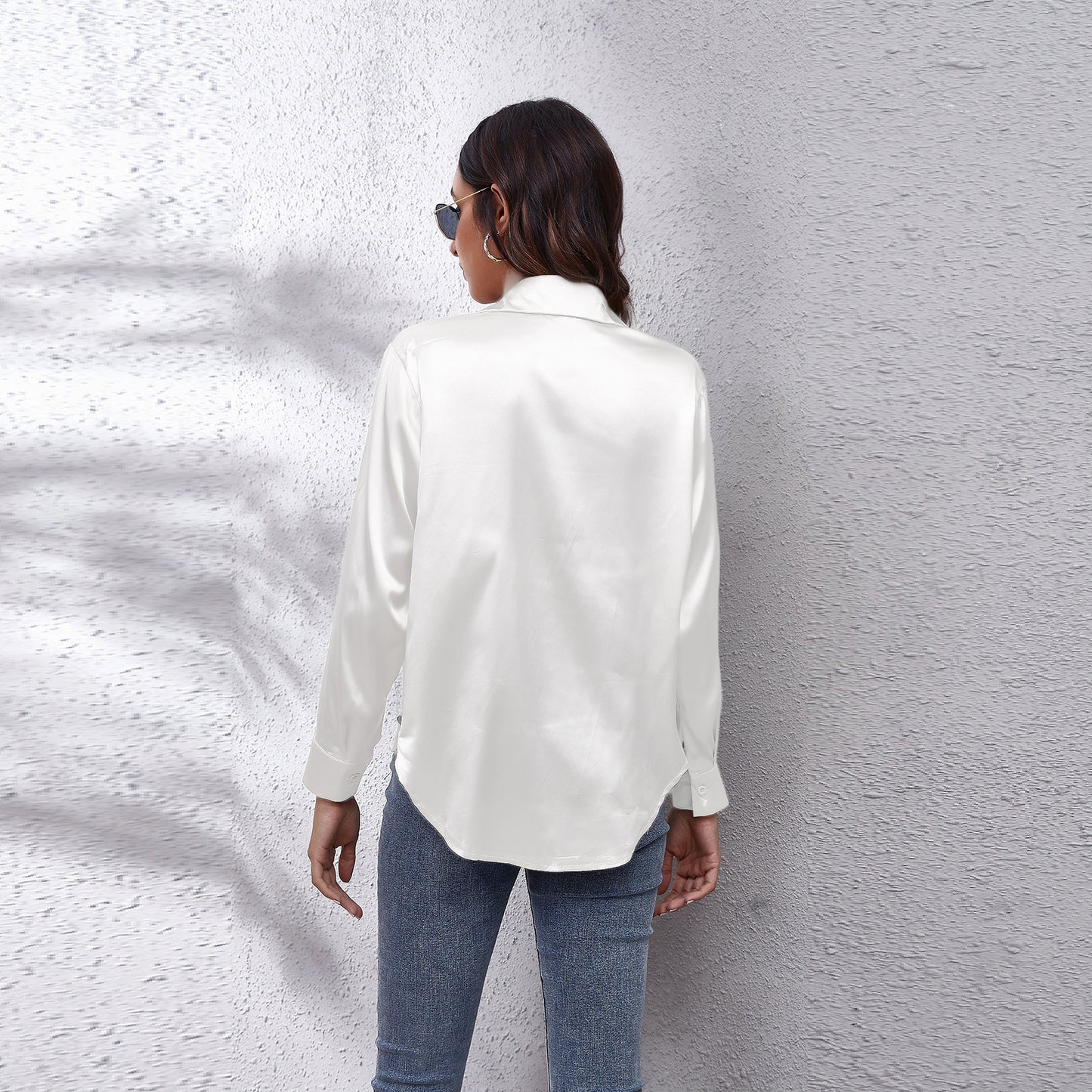 Women's Satin Botton Front Long Sleeve Shirt