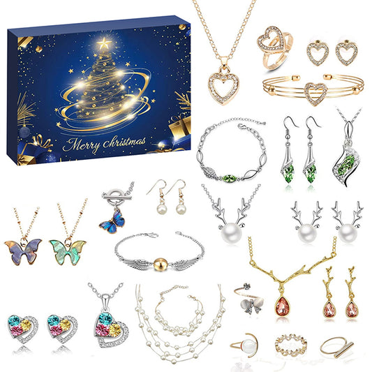 Christmas Advent Calendar 24 Days Countdown Jewelry Bracelets Necklaces Earings Kit