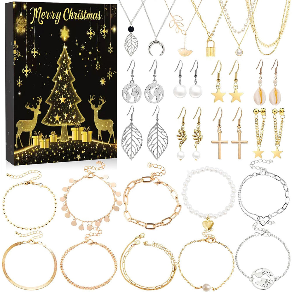 Christmas Advent Calendar 24 Days Countdown Jewelry Bracelets Necklaces Earings Kit