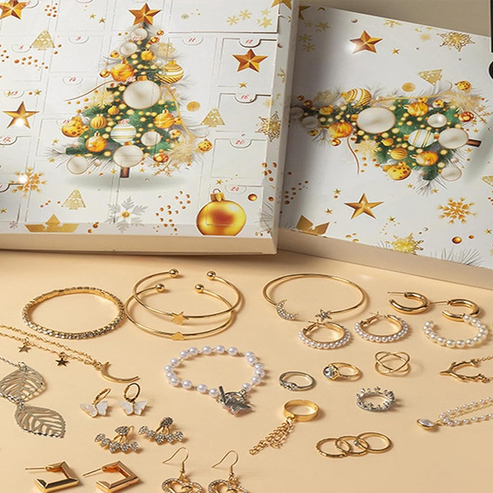Christmas Advent Calendar 24 Days Countdown Jewelry Bracelets Necklaces Earings Kit