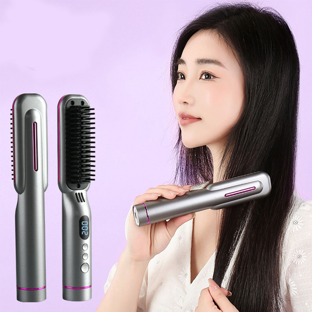 Hair Straightener Brush Negative Travel Portable Cordless Fast Heating Hot Comb