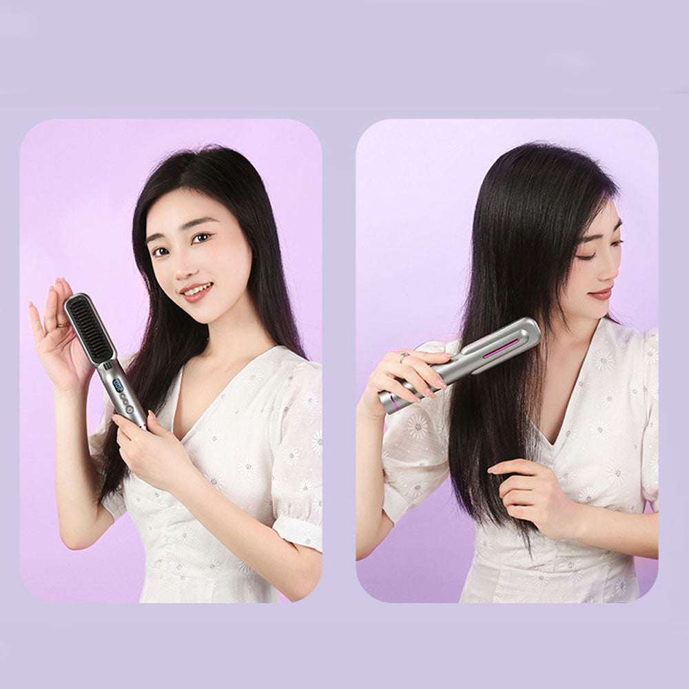 Hair Straightener Brush Negative Travel Portable Cordless Fast Heating Hot Comb