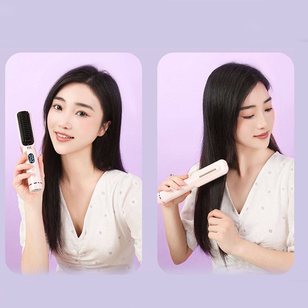 Hair Straightener Brush Negative Travel Portable Cordless Fast Heating Hot Comb