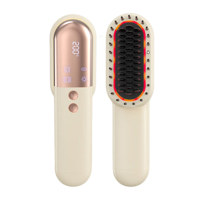 Wireless Hair Straightener Brush with Vibration Red Light