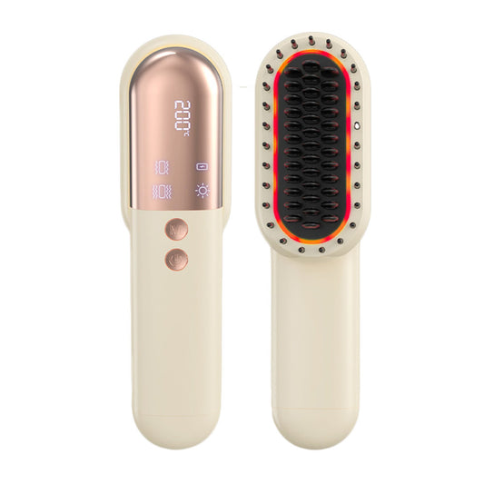 Wireless Hair Straightener Brush with Vibration Red Light
