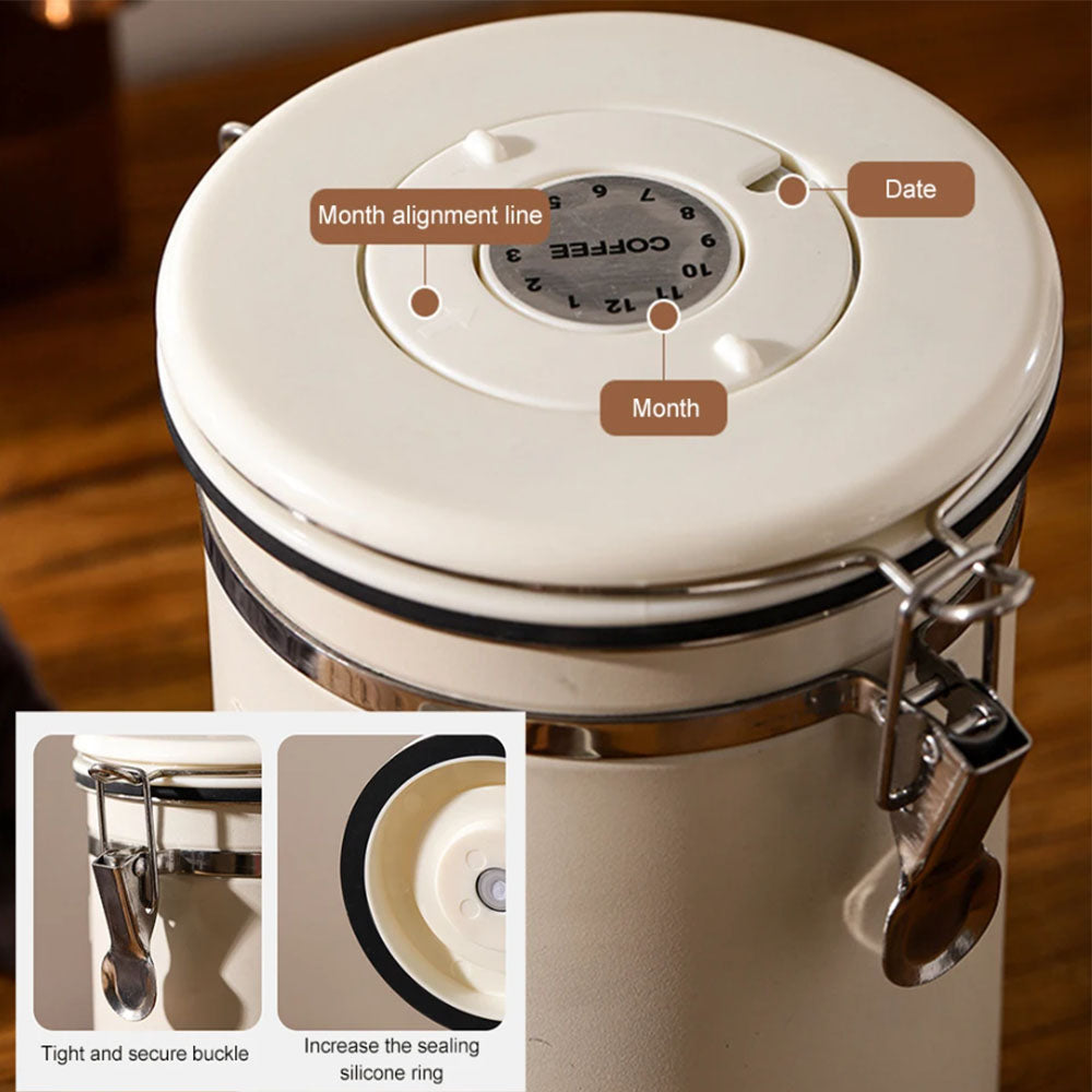 304 Stainless Steel Airtight Coffee Canister with Scoop-White