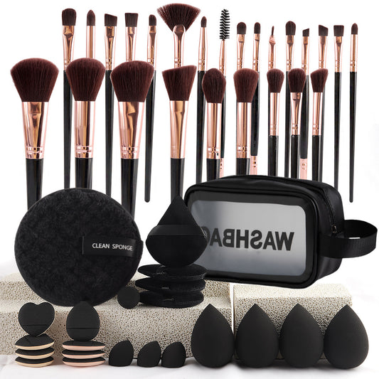 47Pcs Makeup Brushes Powder Puff Cleaning Pad Set with Bag