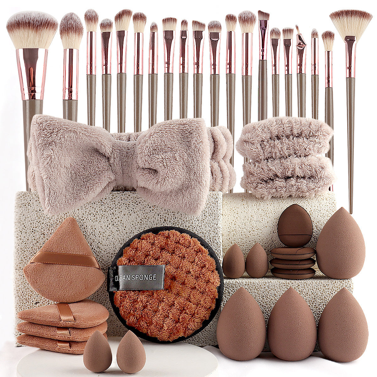 Makeup Brush and Sponges Set Headband Wristbands Skincare