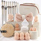 36Pcs Makeup Brushes Powder Puff Cleaning Pad with Bag Set