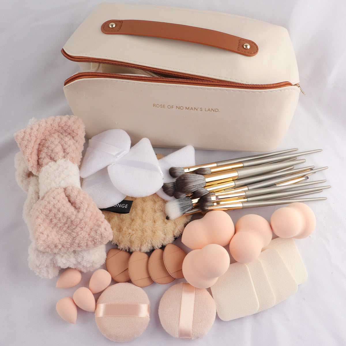 36Pcs Makeup Brushes Powder Puff Cleaning Pad with Bag Set