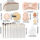 36Pcs Makeup Brushes Powder Puff Cleaning Pad with Bag Set
