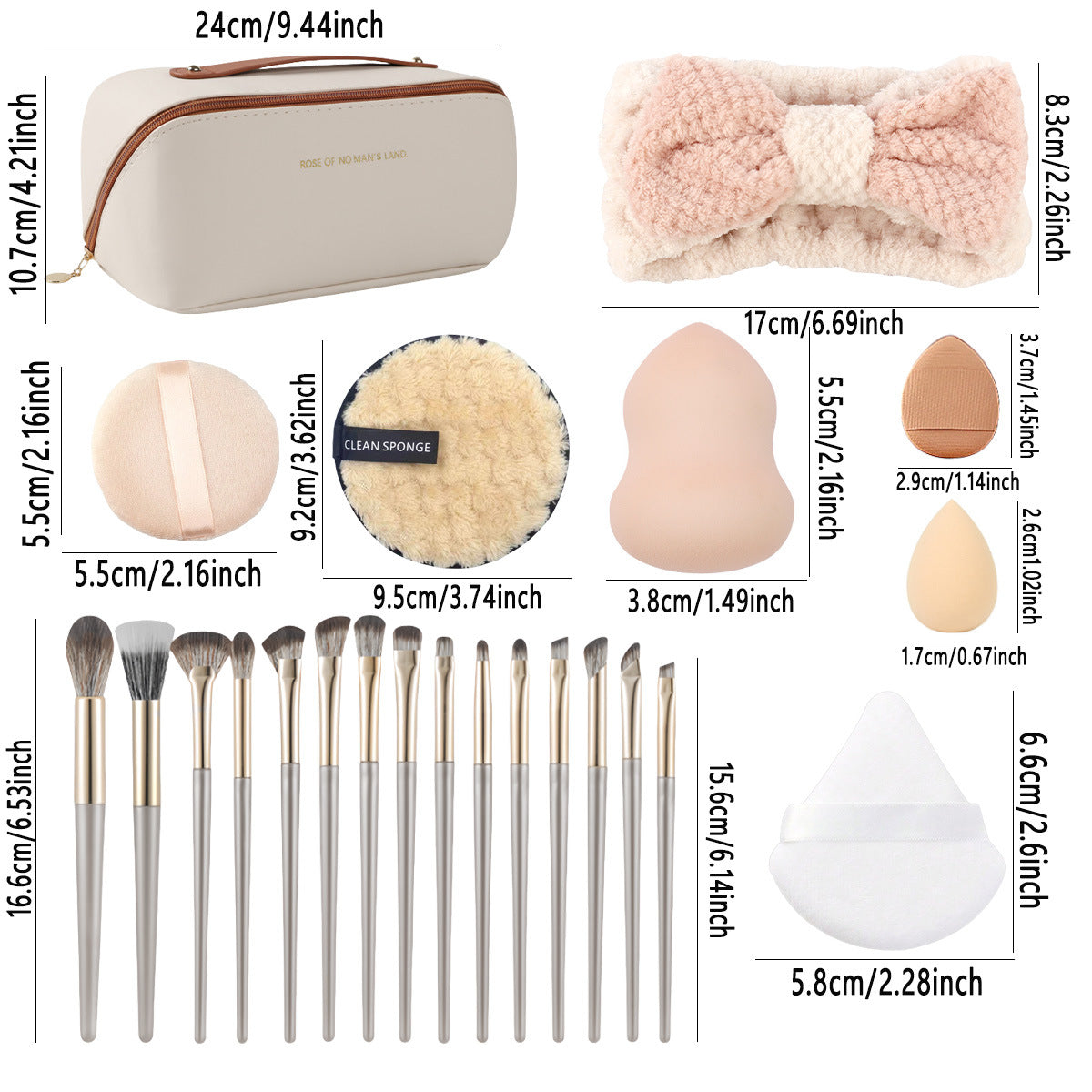 36Pcs Makeup Brushes Powder Puff Cleaning Pad with Bag Set
