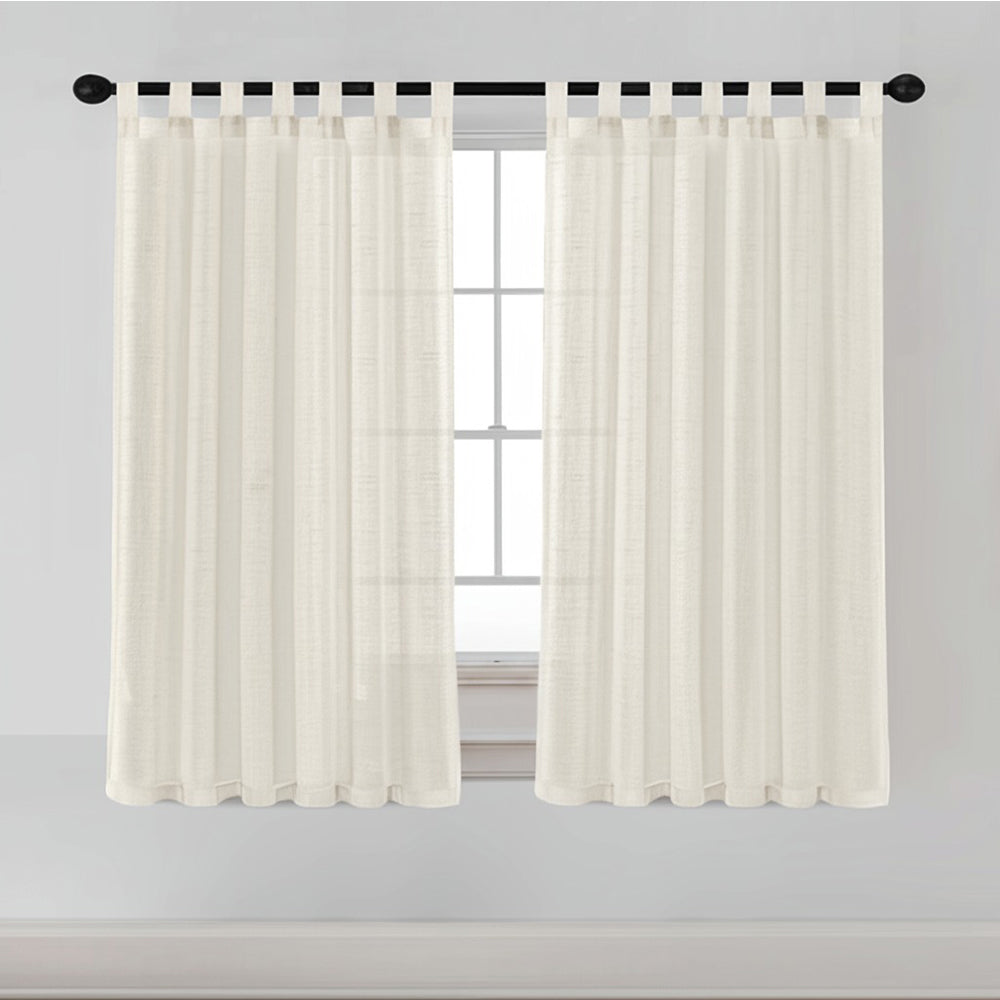 2Pcs Linen Sheer Curtains Living Room Privacy Draperies-Beige
