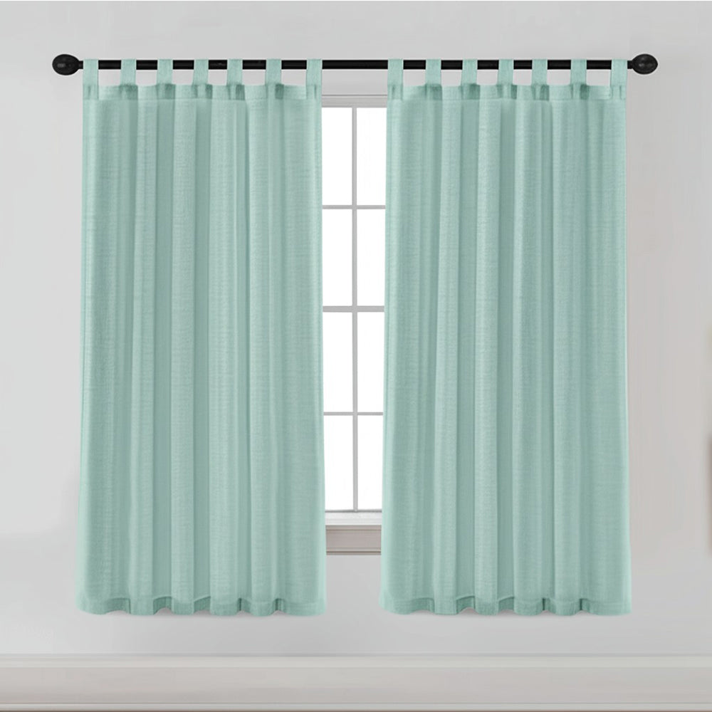 2Pcs Linen Sheer Curtains Living Room Curtains Pair Privacy Linen Draperies-Green