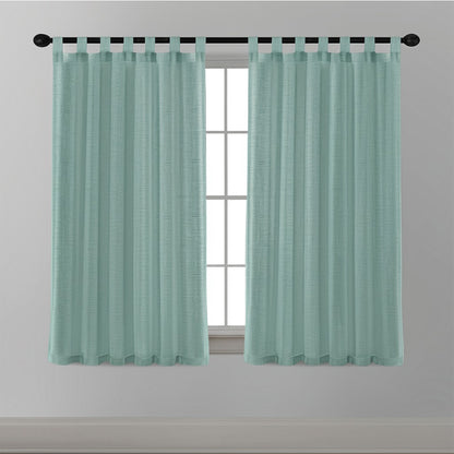 2Pcs Linen Sheer Curtains Living Room Curtains Pair Privacy Linen Draperies-Green